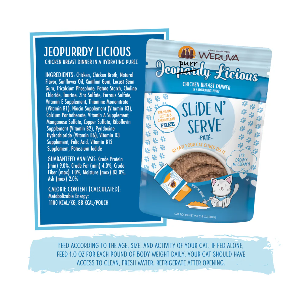 Weruva Slide N' Serve Grain Free Jeopurrdy Licious Chicken Dinner Wet Cat Food Pouch - Image 7